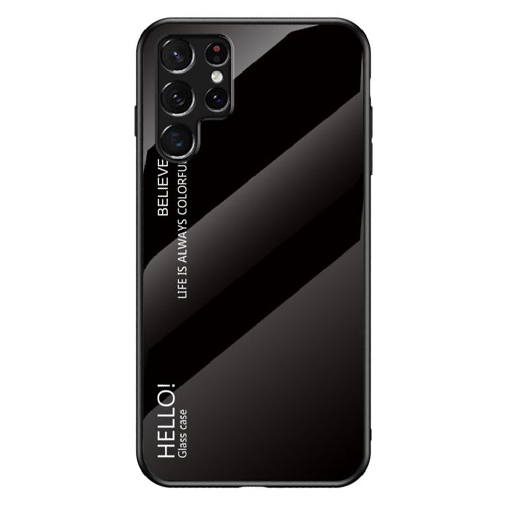 Tempered Glass PC Back Panel + TPU Frame Hybrid Case Gradient Color Phone Cover for Samsung Galaxy S22 Ultra 5G