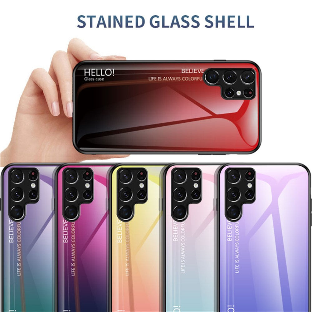 Bakpanel i härdat glas i PC + TPU-ram i hybridskal med tonad färg för mobilskal till Samsung Galaxy S22 Ultra 5G