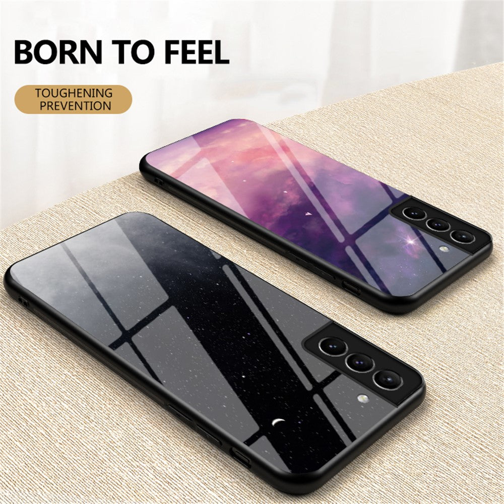 Hærdet Glas + PC Bagside + TPU Bumper Hybrid Telefoncover Stjernehimmel Beskyttelsescover til Samsung Galaxy S22+ 5G