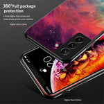 Hærdet Glas + PC Bagside + TPU Bumper Hybrid Telefoncover Stjernehimmel Beskyttelsescover til Samsung Galaxy S22+ 5G