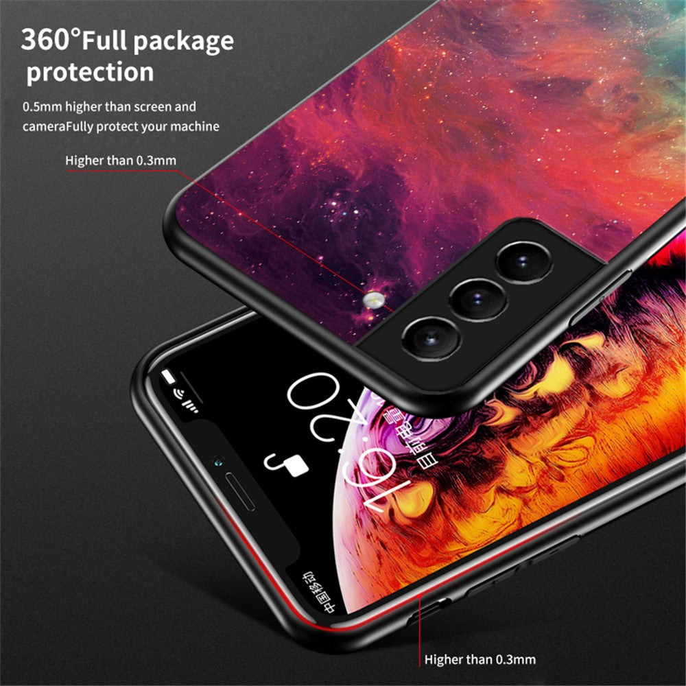 Hærdet Glas + PC Bagside + TPU Bumper Hybrid Telefoncover Stjernehimmel Beskyttelsescover til Samsung Galaxy S22+ 5G