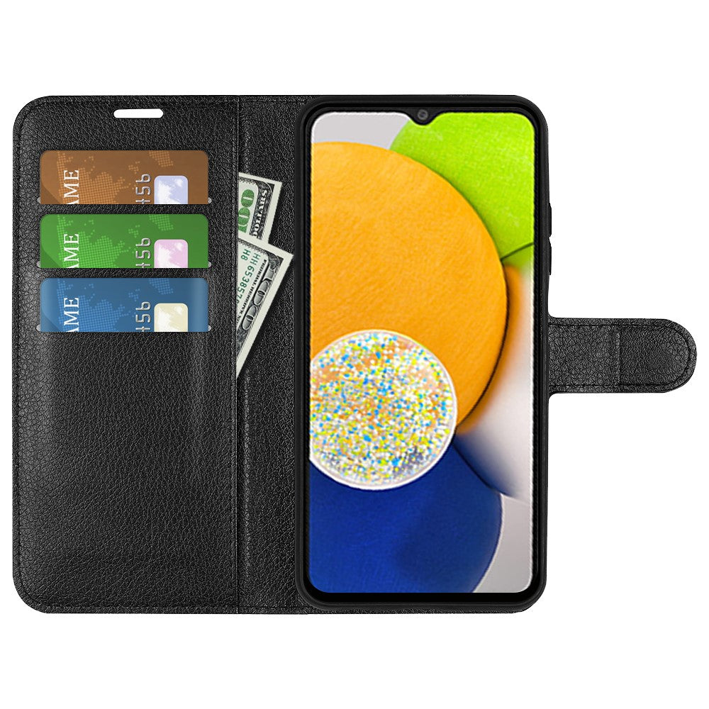For Samsung Galaxy A03 (164.2mm) Litchi Texture Soft Inner TPU Case + PU Leather Cover with Wallet Stand