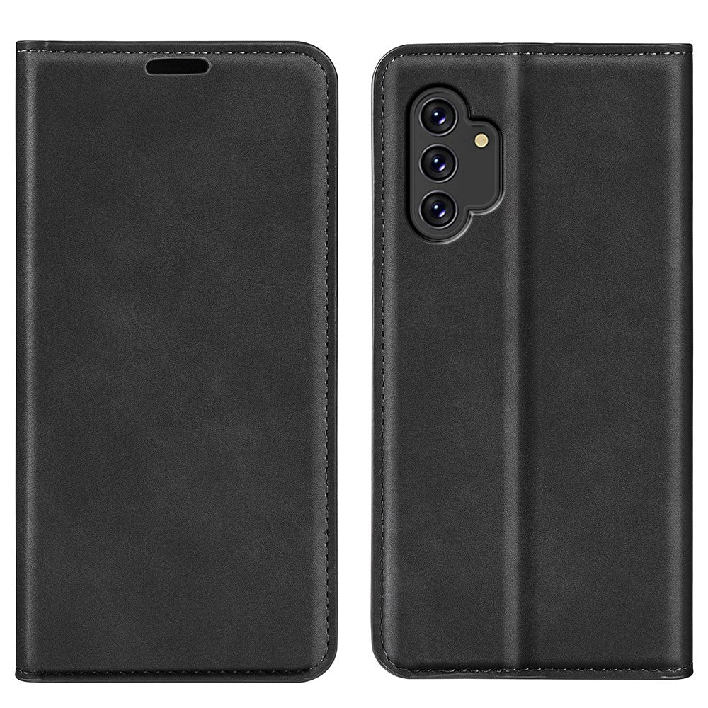 Samsung Galaxy A13 4G Skin-touch PU-läder plånboksfodral Hopfällbart stativ Autostängande Magnetiskt Flip-fodral