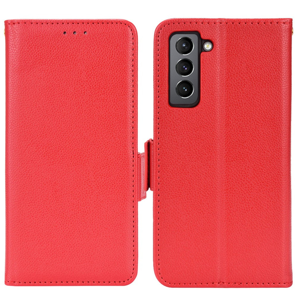 Litchi tekstur stødsikker PU læder pung-cover dobbelt magnetisk lukning flip-telefonetui med stander til Samsung Galaxy S22+ 5G