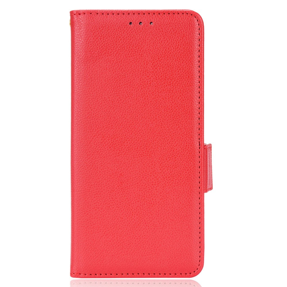 Litchi tekstur stødsikker PU læder pung-cover dobbelt magnetisk lukning flip-telefonetui med stander til Samsung Galaxy S22+ 5G