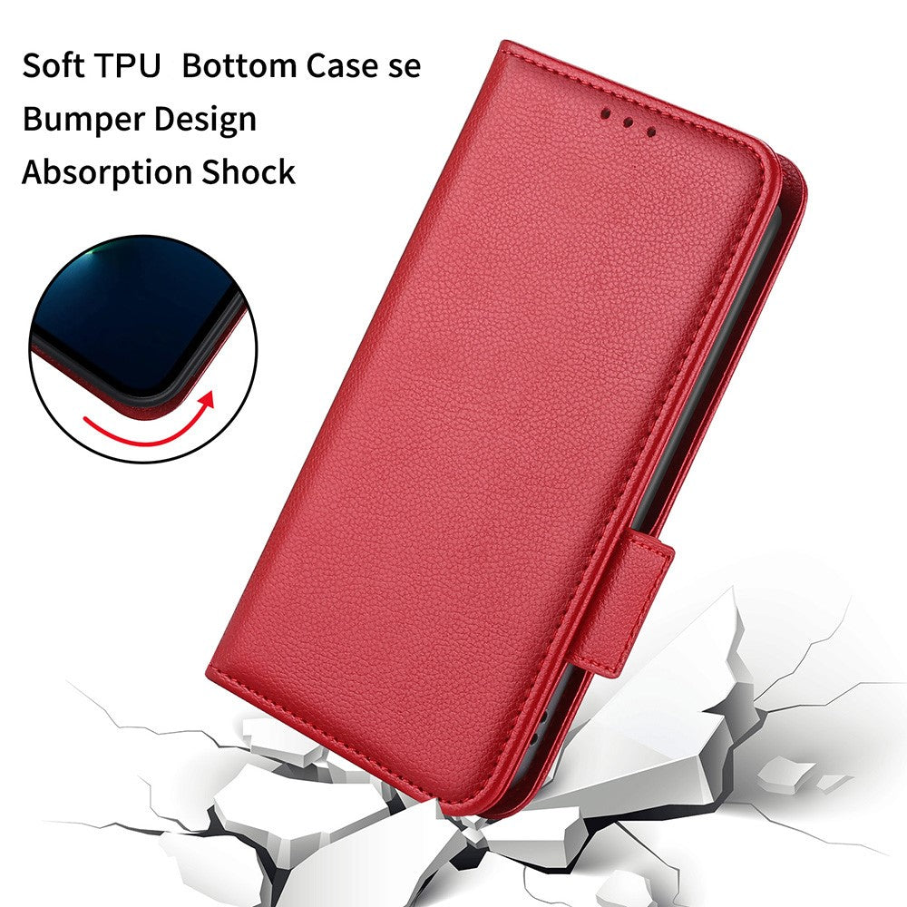 Litchi tekstur stødsikker PU læder pung-cover dobbelt magnetisk lukning flip-telefonetui med stander til Samsung Galaxy S22+ 5G