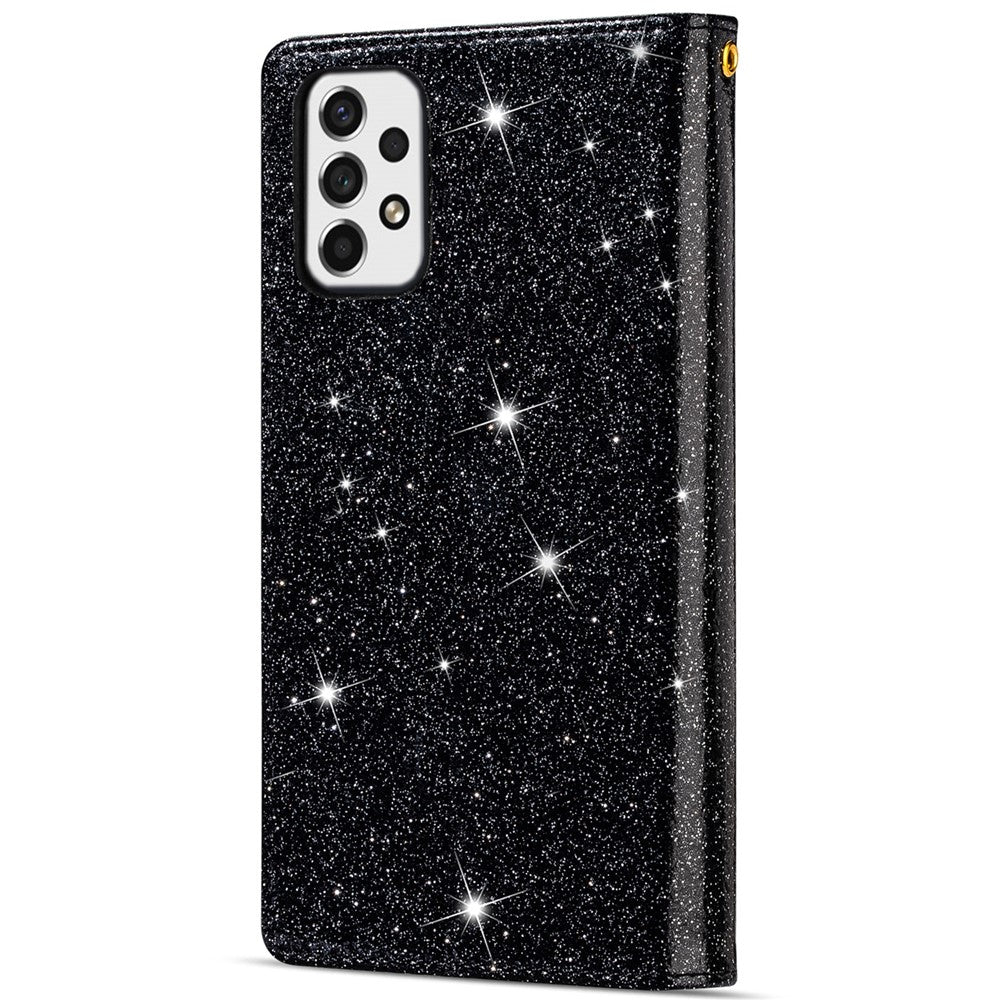 Drop-proof Laser Workmanship Starry Style Zipper Wallet Stand Leather Phone Case with Strap for Samsung Galaxy A53 5G
