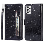 Samsung Galaxy A53 5G glitter-palietter PU-læder + TPU fuldt beskyttende stander-pung med lynlåslomme og håndledsrem