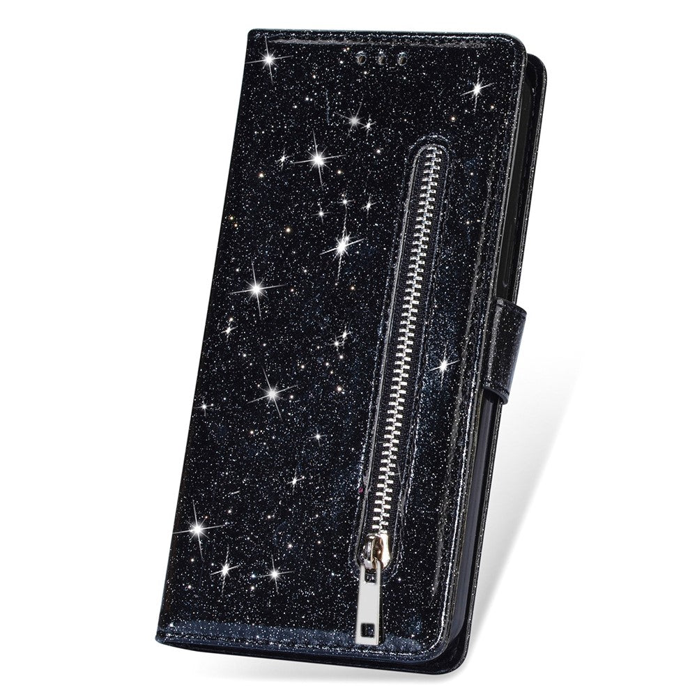 Samsung Galaxy A53 5G glitter-palietter PU-læder + TPU fuldt beskyttende stander-pung med lynlåslomme og håndledsrem