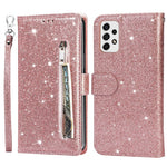 Samsung Galaxy A53 5G glitter-palietter PU-læder + TPU fuldt beskyttende stander-pung med lynlåslomme og håndledsrem