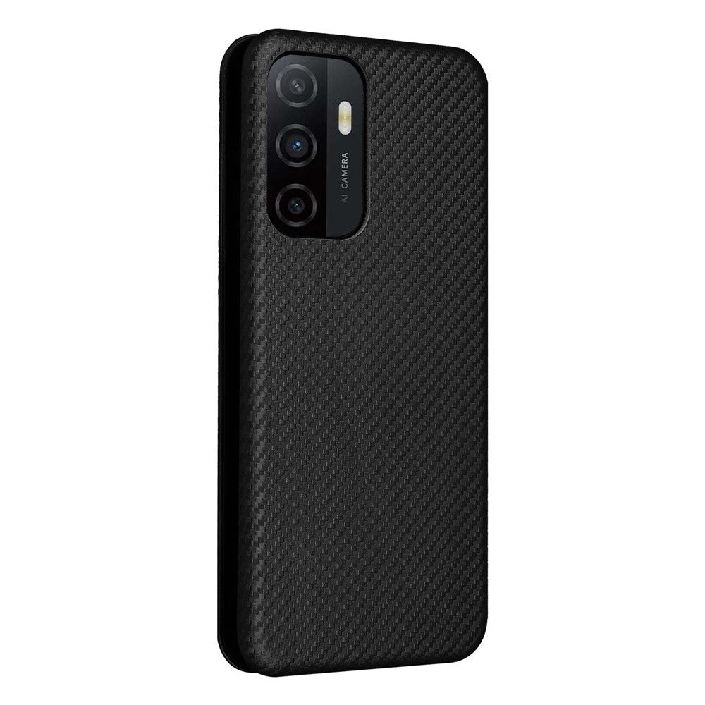Samsung Galaxy A33 5G magnetisk selvhæftende mobilbeskyttelsesetui med kulfibertekstureret læder, stativ og kortholder