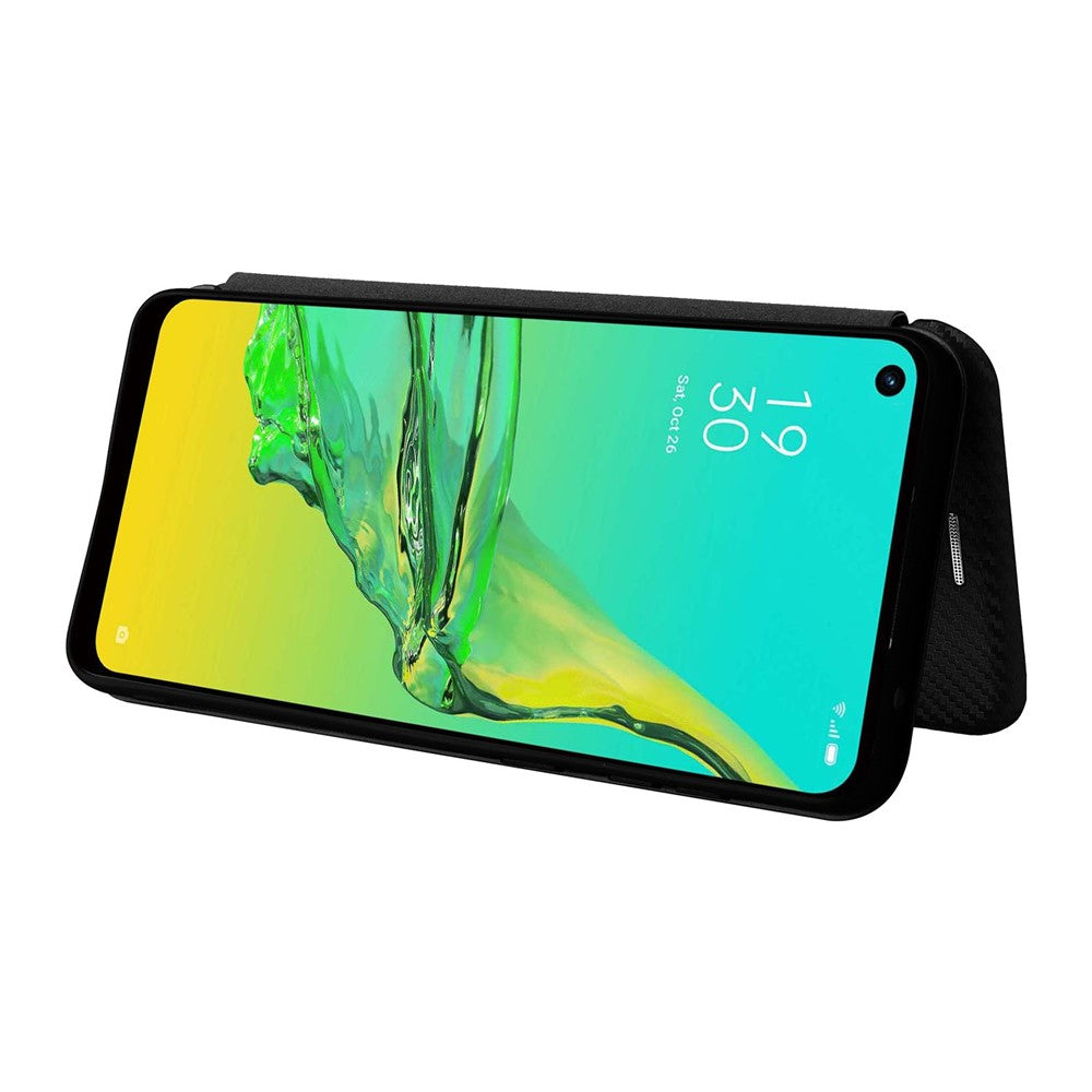 Samsung Galaxy A33 5G magnetisk selvhæftende mobilbeskyttelsesetui med kulfibertekstureret læder, stativ og kortholder