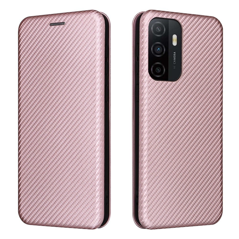 Samsung Galaxy A33 5G magnetisk selvhæftende mobilbeskyttelsesetui med kulfibertekstureret læder, stativ og kortholder