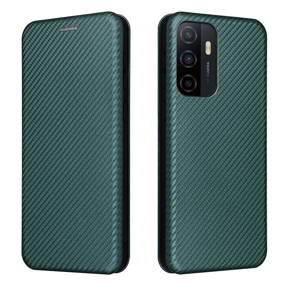 Samsung Galaxy A33 5G magnetisk selvhæftende mobilbeskyttelsesetui med kulfibertekstureret læder, stativ og kortholder