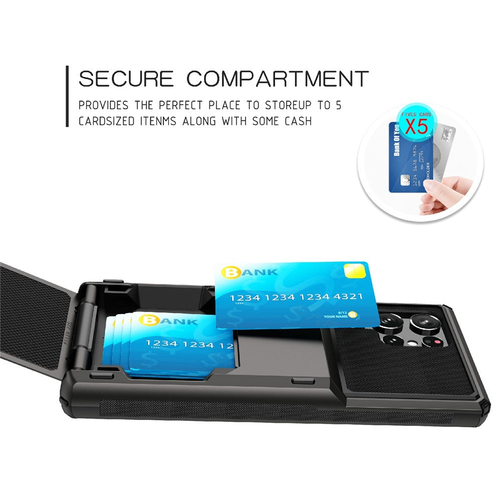 Flip Card Holder Drop Resistant Phone Protector TPU + PC Hybrid Phone Case for Samsung Galaxy S22 Ultra 5G