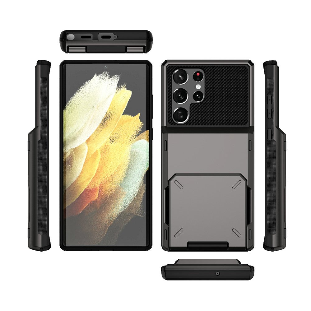 Flip Card Holder Drop Resistant Phone Protector TPU + PC Hybrid Phone Case for Samsung Galaxy S22 Ultra 5G
