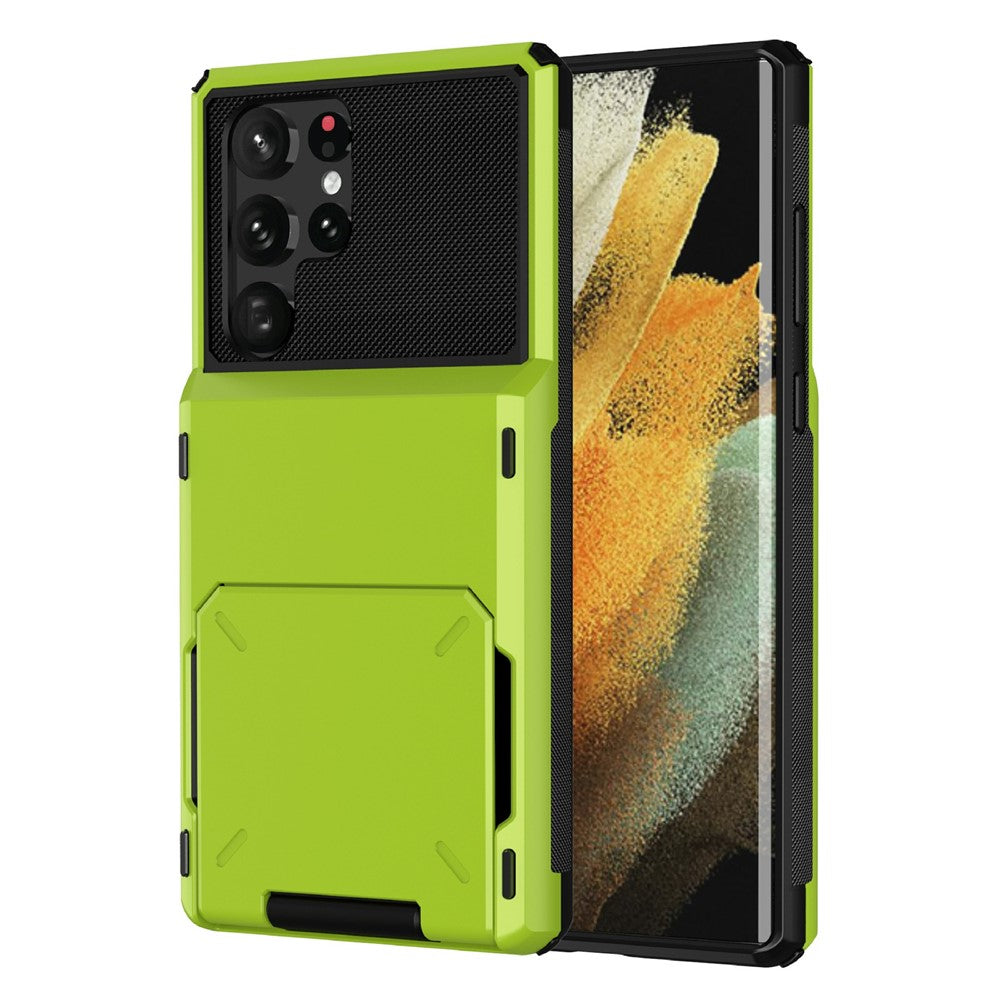 Flip Card Holder Drop Resistant Phone Protector TPU + PC Hybrid Phone Case for Samsung Galaxy S22 Ultra 5G