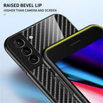Kulfibertekstur Tynd Let Hærdet Glas Bagside Anti-ridse PC+TPU Cover Beskyttelsesetui til Samsung Galaxy S22 5G
