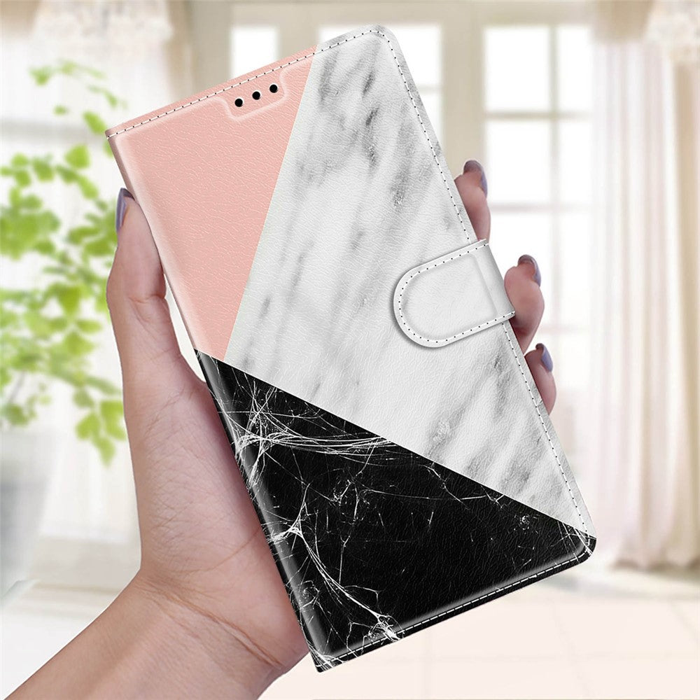 Mønsterprintet læder flipcover, kortholder, magnetisk folio-stander, stødsikkert TPU indercover med rem til Samsung Galaxy A53 5G