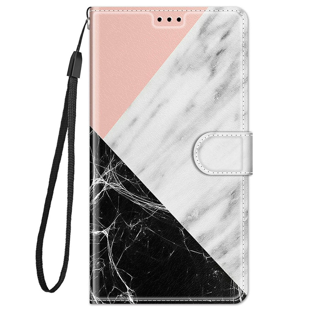 Mønsterprintet læder flipcover, kortholder, magnetisk folio-stander, stødsikkert TPU indercover med rem til Samsung Galaxy A53 5G