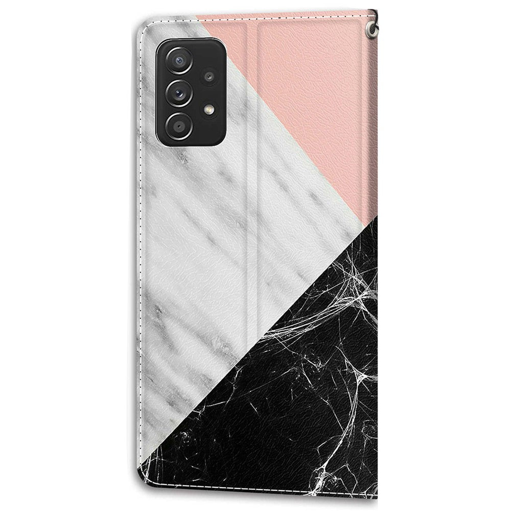 Mønsterprintet læder flipcover, kortholder, magnetisk folio-stander, stødsikkert TPU indercover med rem til Samsung Galaxy A53 5G