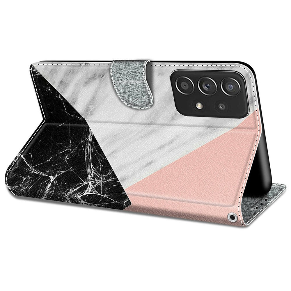 Mønsterprintet læder flipcover, kortholder, magnetisk folio-stander, stødsikkert TPU indercover med rem til Samsung Galaxy A53 5G