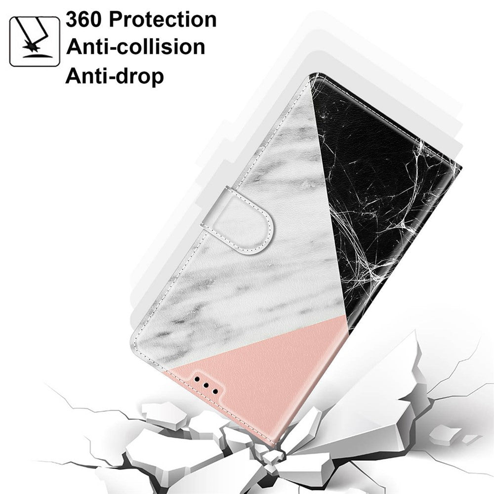 Mønsterprintet læder flipcover, kortholder, magnetisk folio-stander, stødsikkert TPU indercover med rem til Samsung Galaxy A53 5G