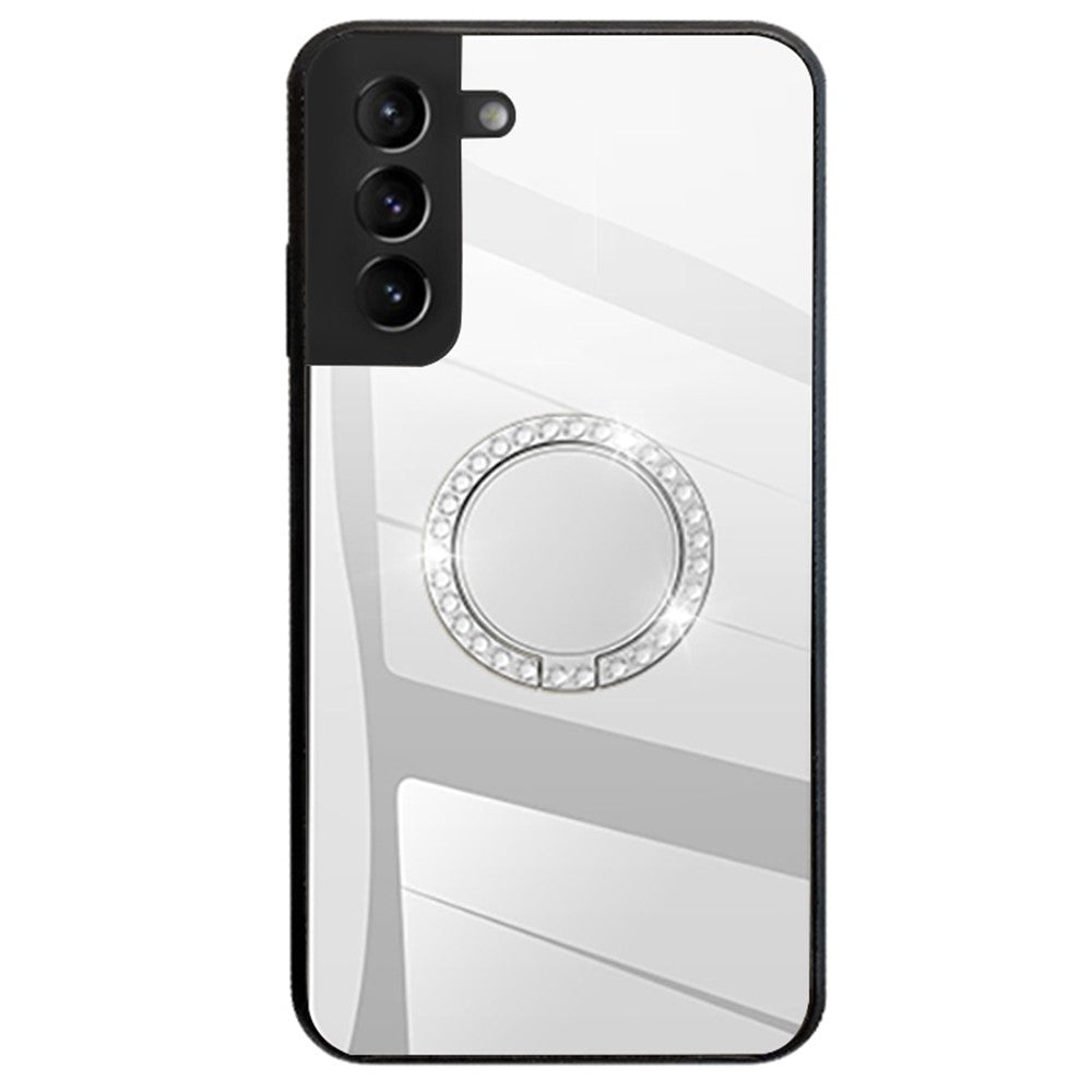 Spejl Design Ringformet Stander Stilfuldt Intet Fingeraftryk TPU + PC Hybrid Cover Etui til Samsung Galaxy S22 5G