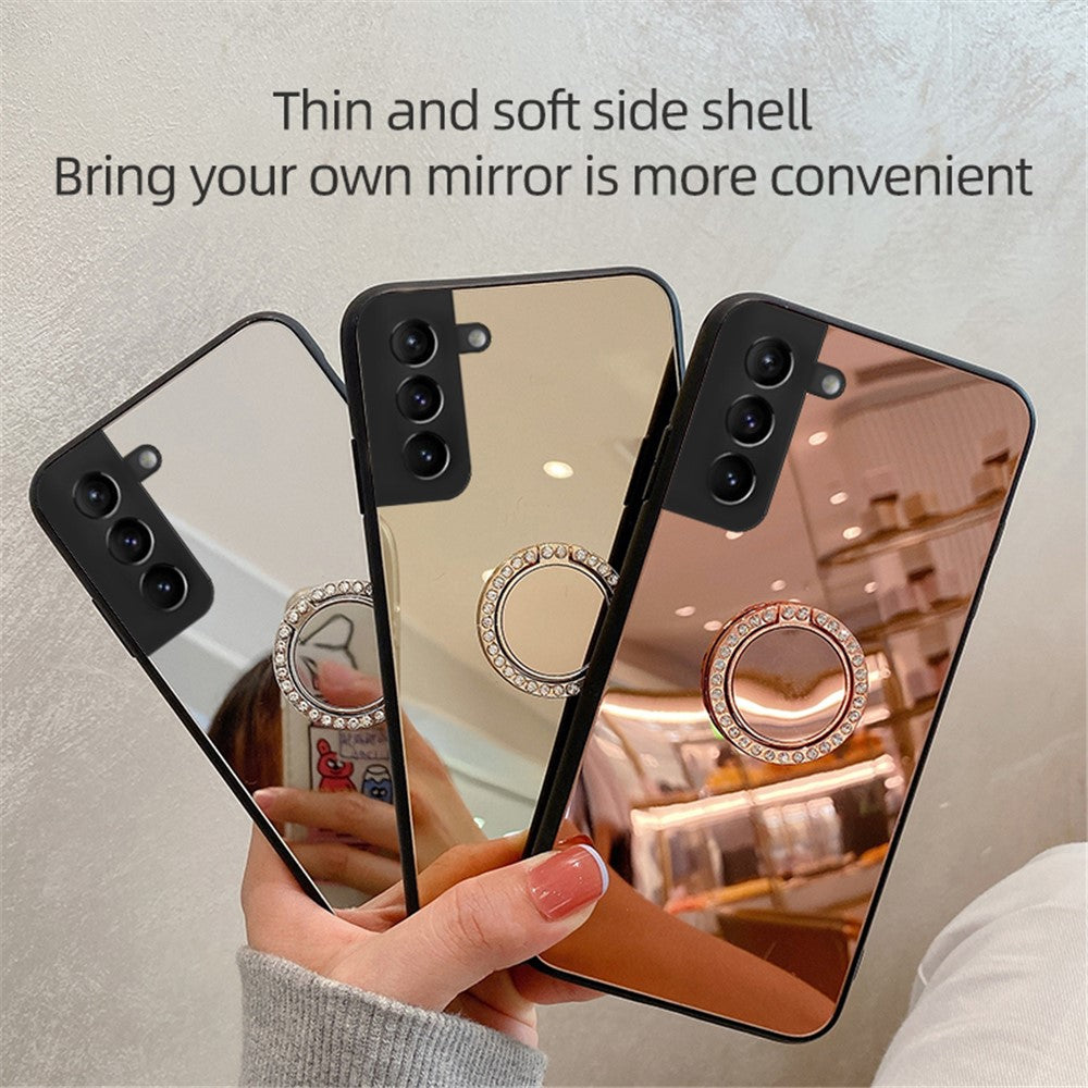 Spejl Design Ringformet Stander Stilfuldt Intet Fingeraftryk TPU + PC Hybrid Cover Etui til Samsung Galaxy S22 5G
