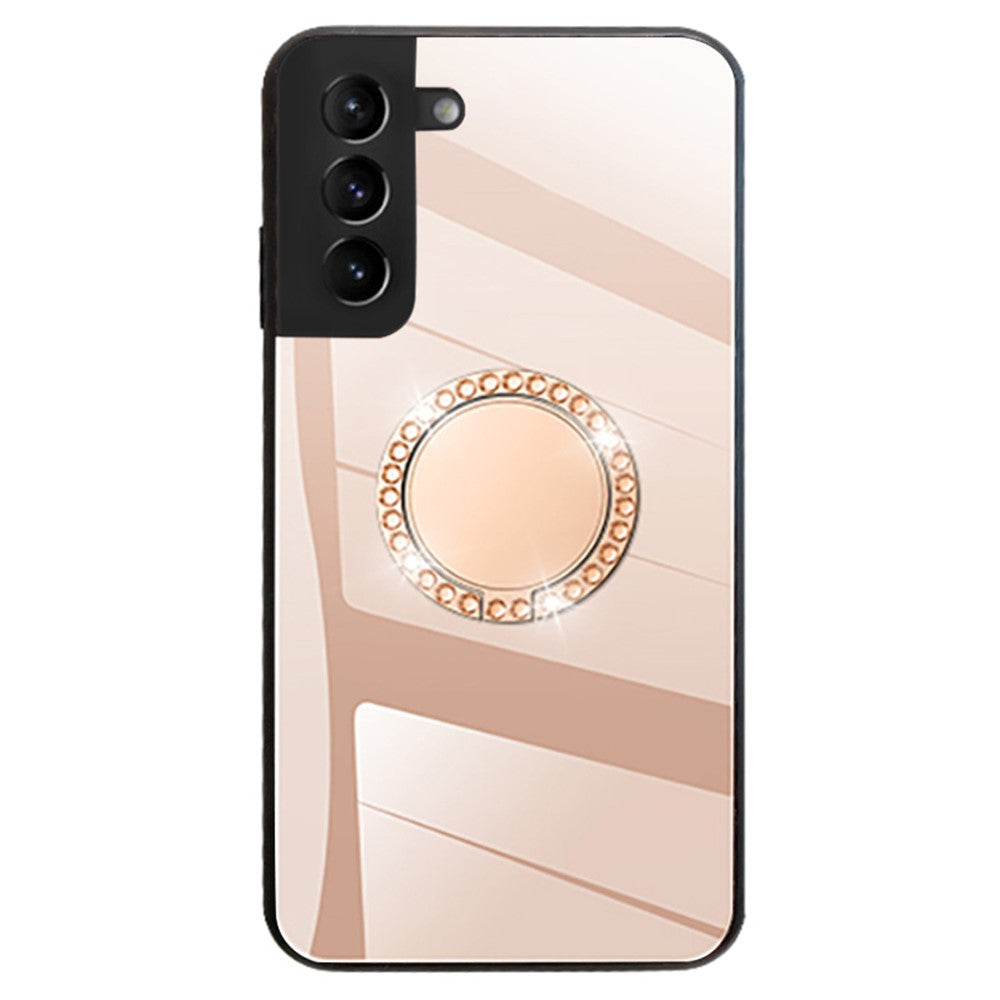 Spejl Design Ringformet Stander Stilfuldt Intet Fingeraftryk TPU + PC Hybrid Cover Etui til Samsung Galaxy S22 5G