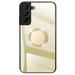 Mirror Design Ring-shaped Kickstand Stylish No Fingerprint TPU + PC Hybrid Cover Case for Samsung Galaxy S22 5G