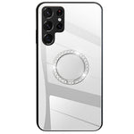 TPU Frame + PC Back Mirror Surface Ring Kickstand Design Protective Hybrid Cases for Samsung Galaxy S22 Ultra 5G