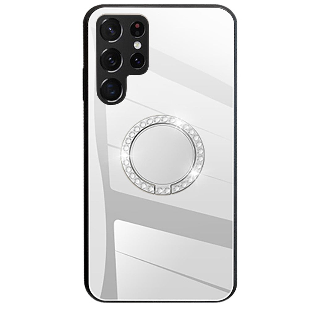 TPU Frame + PC Back Mirror Surface Ring Kickstand Design Protective Hybrid Cases for Samsung Galaxy S22 Ultra 5G