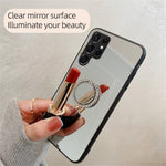 TPU Frame + PC Back Mirror Surface Ring Kickstand Design Protective Hybrid Cases for Samsung Galaxy S22 Ultra 5G