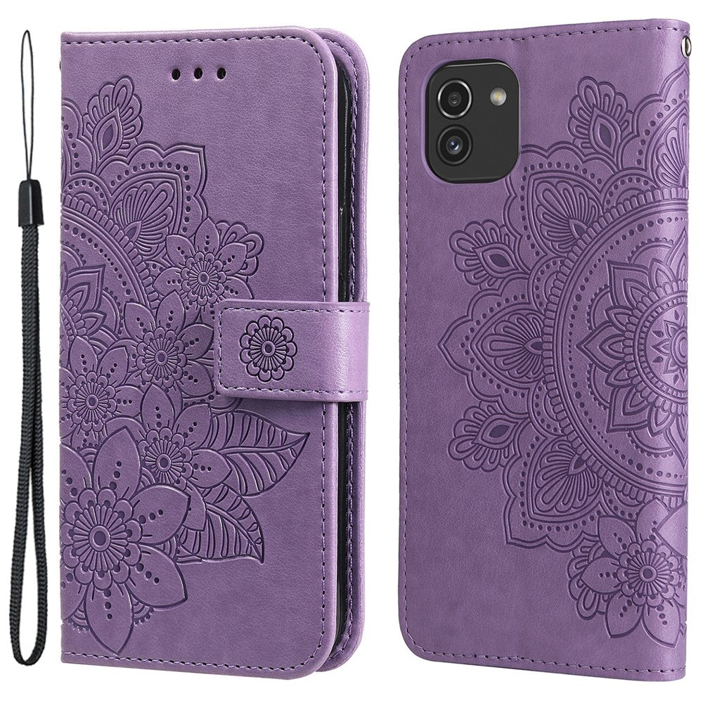 Til Samsung Galaxy A03 (166.5mm) cover Blomstret mønster PU læder pung stander telefoncover