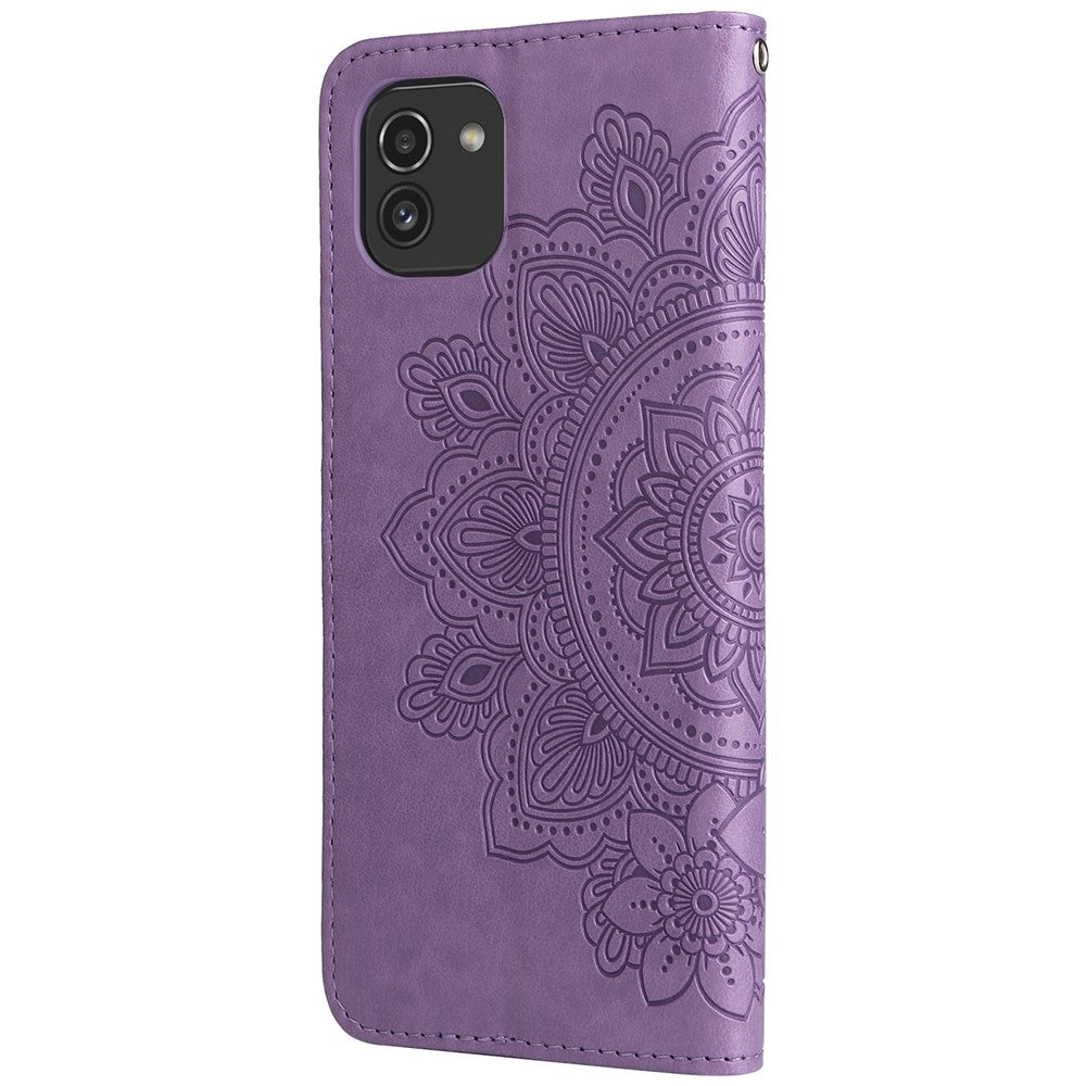 Til Samsung Galaxy A03 (166.5mm) cover Blomstret mønster PU læder pung stander telefoncover