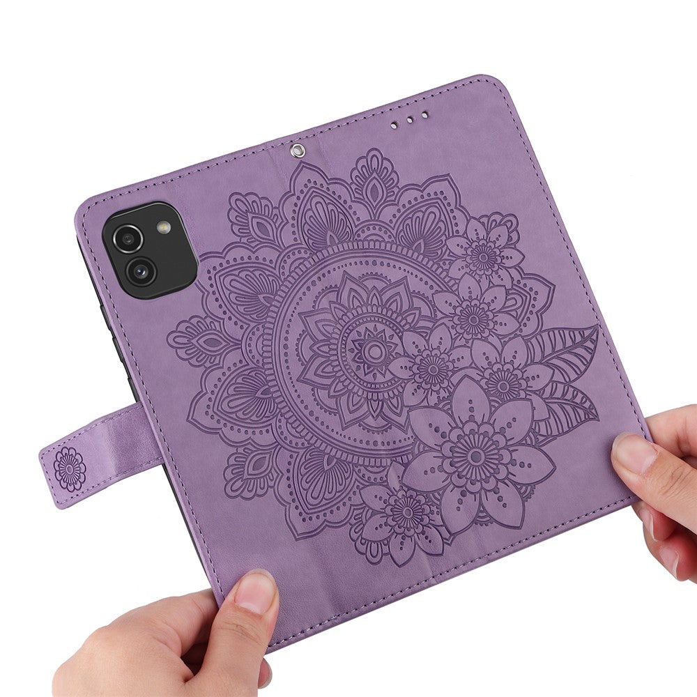 Til Samsung Galaxy A03 (166.5mm) cover Blomstret mønster PU læder pung stander telefoncover