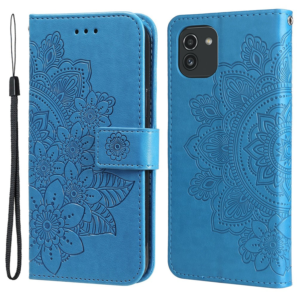 Til Samsung Galaxy A03 (166.5mm) cover Blomstret mønster PU læder pung stander telefoncover