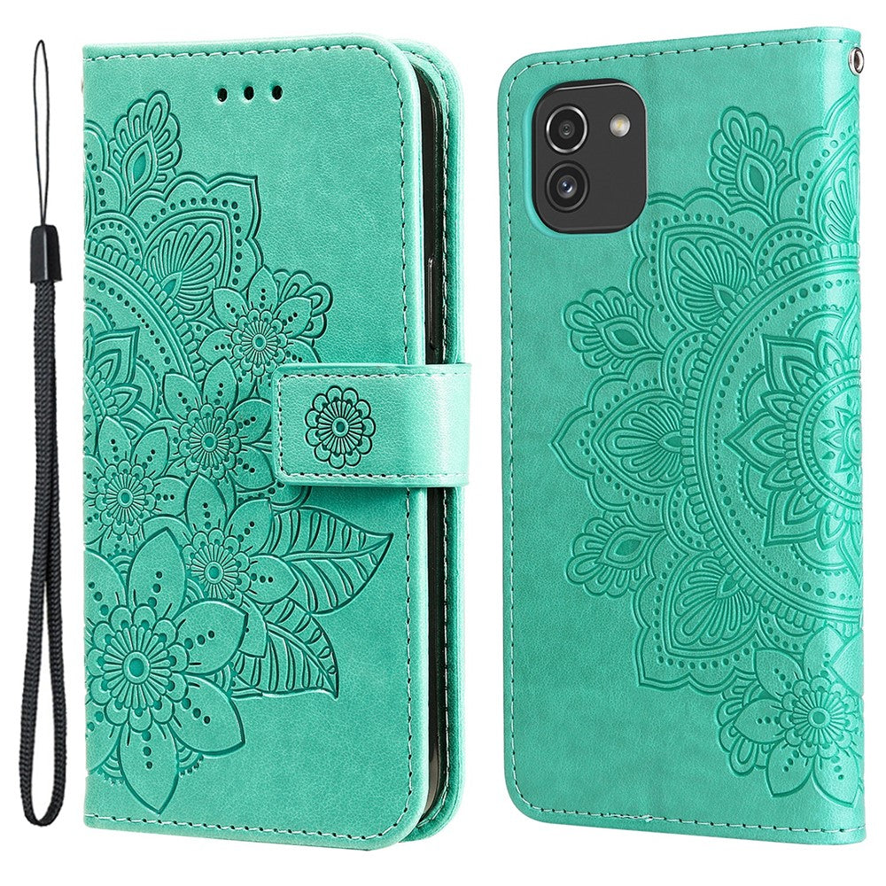 Til Samsung Galaxy A03 (166.5mm) cover Blomstret mønster PU læder pung stander telefoncover