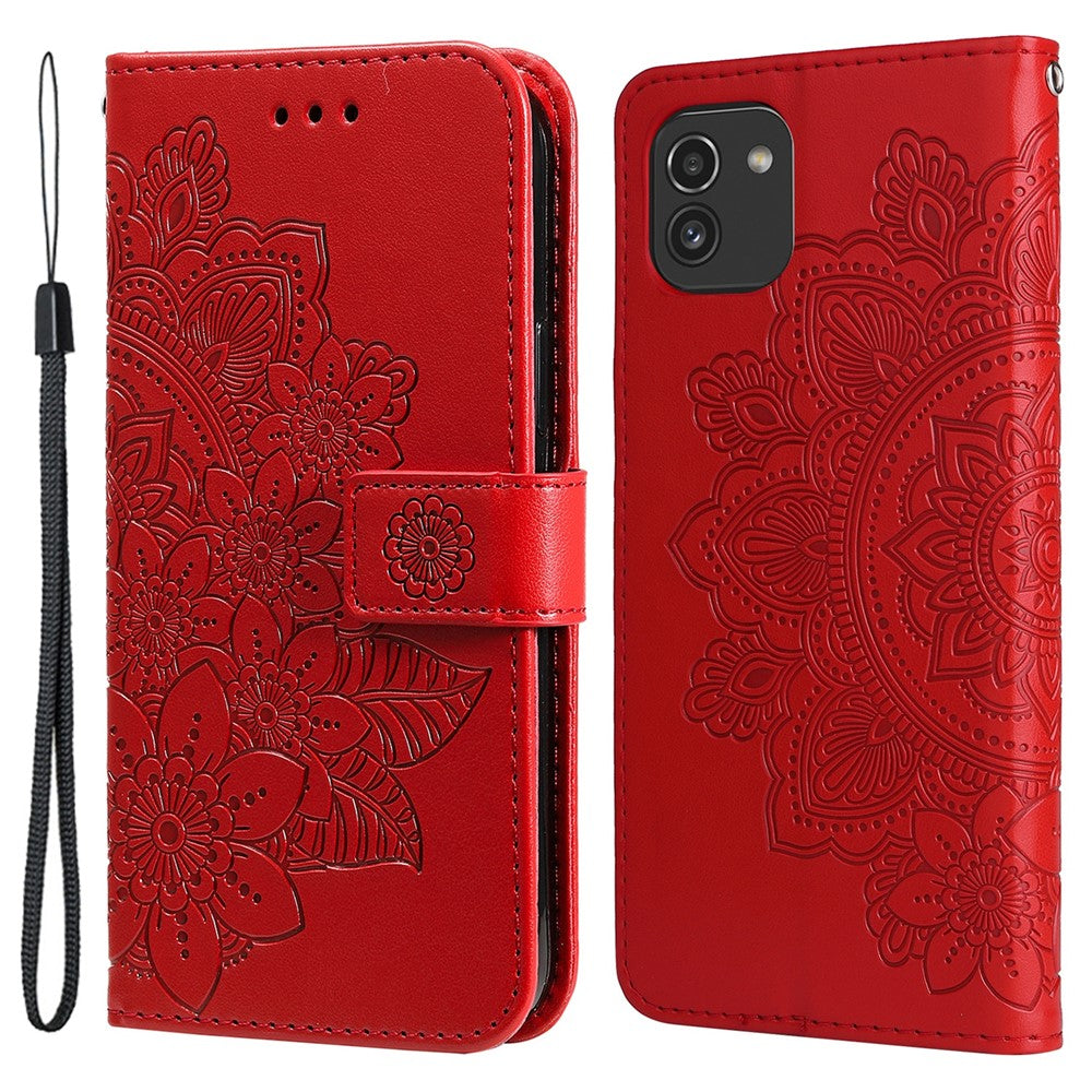 Til Samsung Galaxy A03 (166.5mm) cover Blomstret mønster PU læder pung stander telefoncover