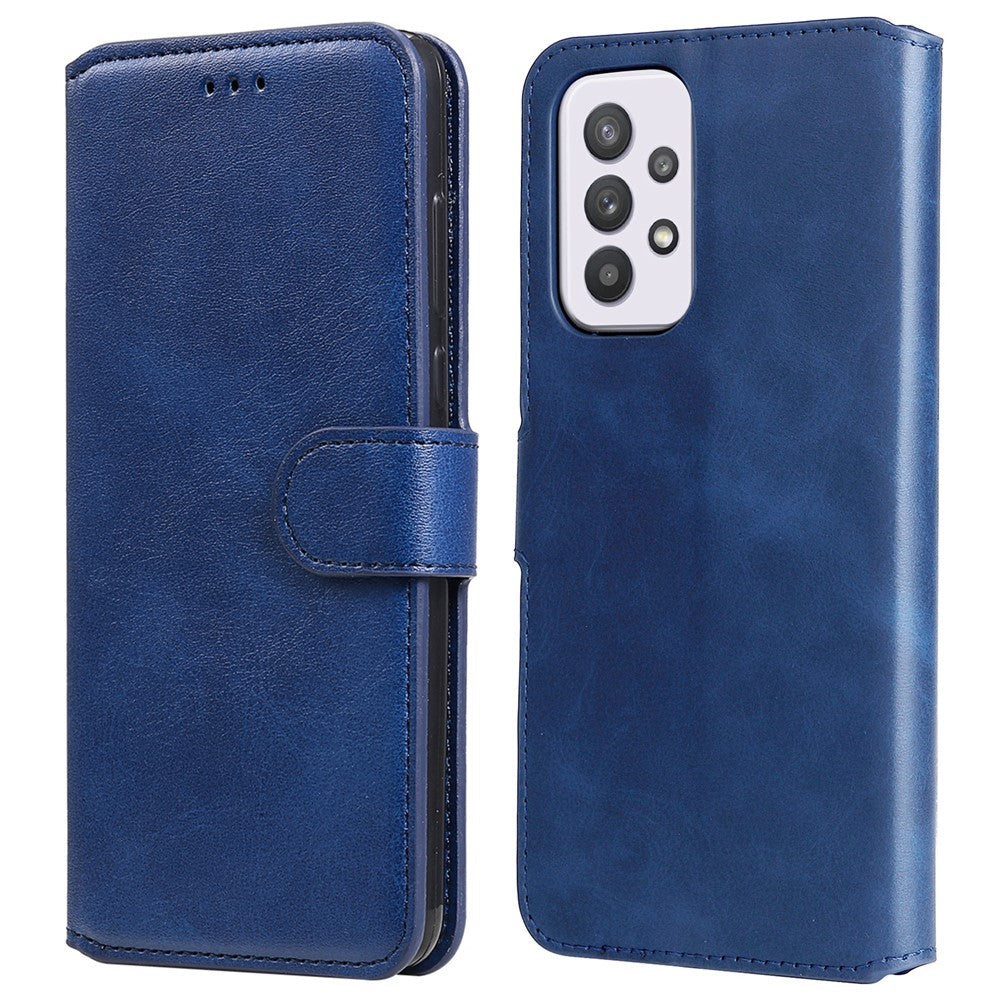 Solid Color Stand Wallet Design Textured Leather Cover + Inner TPU Phone Case for Samsung Galaxy A33 5G