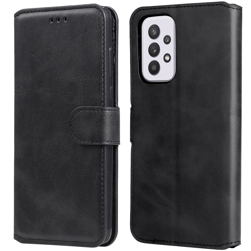 Solid Color Stand Wallet Design Textured Leather Cover + Inner TPU Phone Case for Samsung Galaxy A33 5G