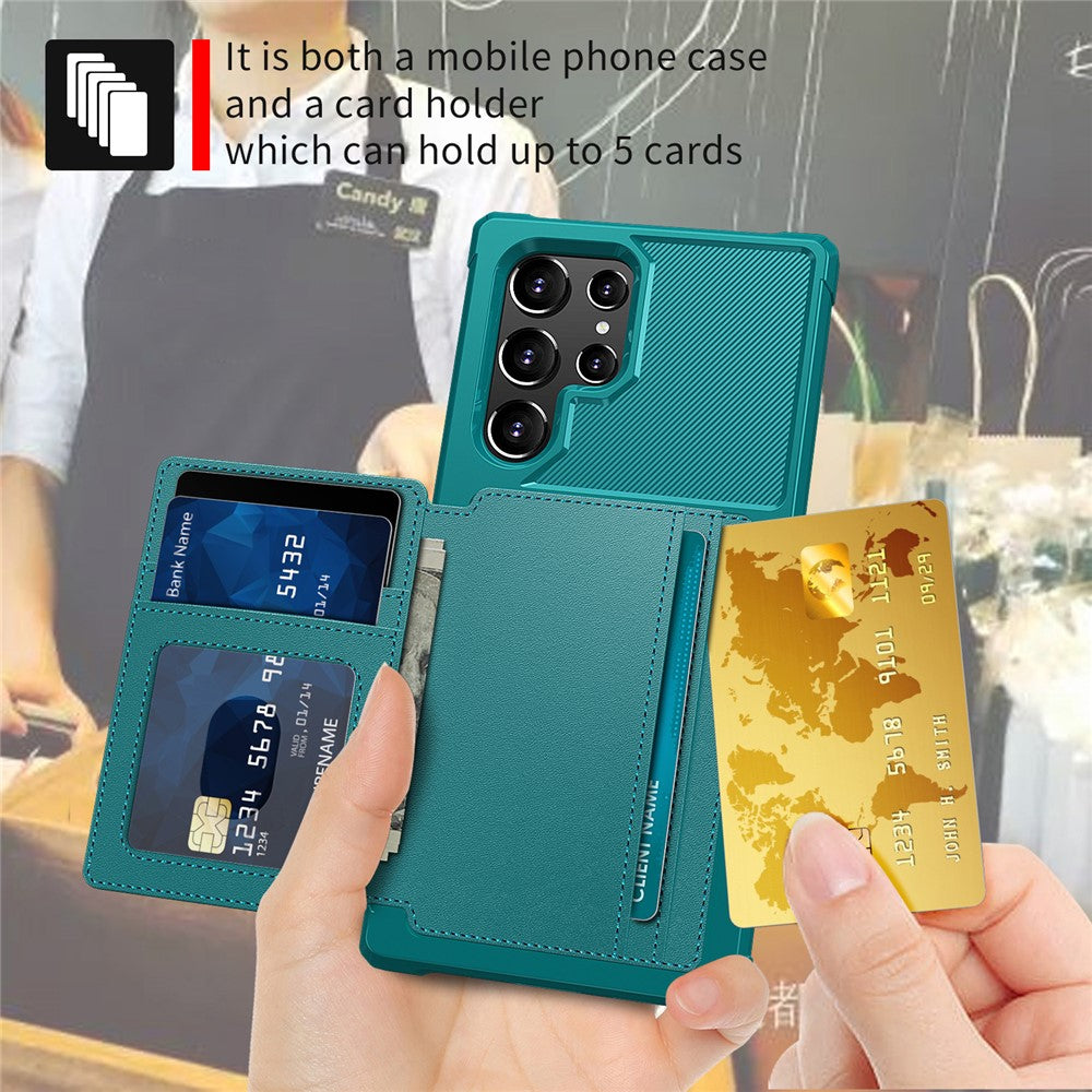 ZM03 cover til Samsung Galaxy S22 Ultra 5G med kortholder og stativ, blødt TPU+PU-lædercover