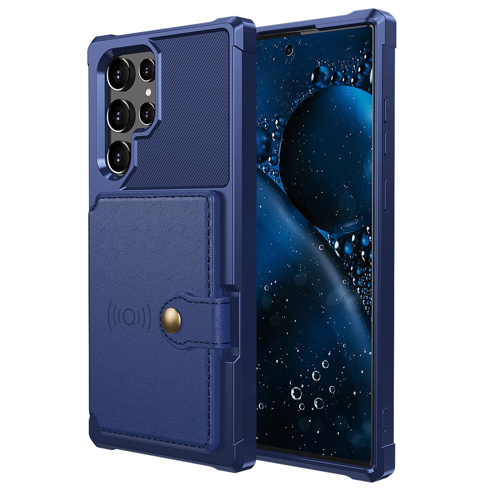 ZM03 cover til Samsung Galaxy S22 Ultra 5G med kortholder og stativ, blødt TPU+PU-lædercover