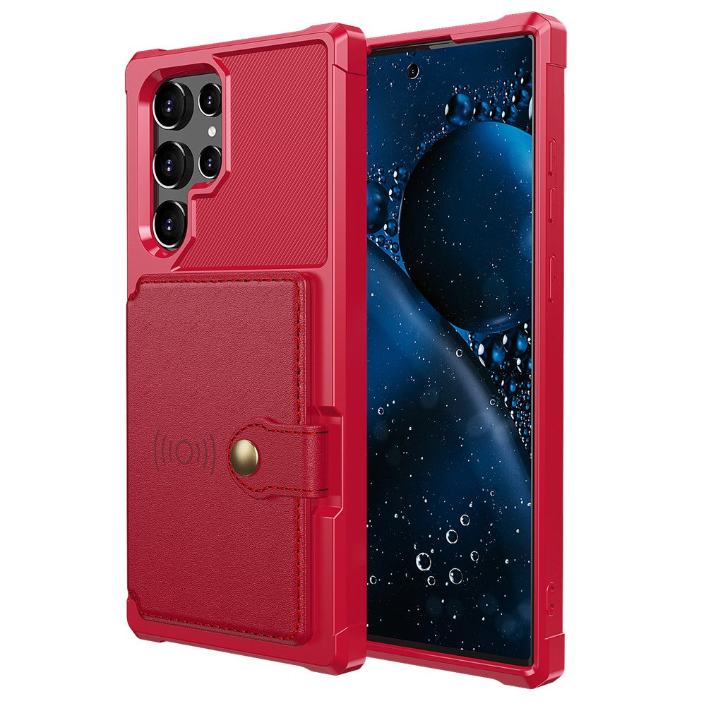 ZM03 cover til Samsung Galaxy S22 Ultra 5G med kortholder og stativ, blødt TPU+PU-lædercover