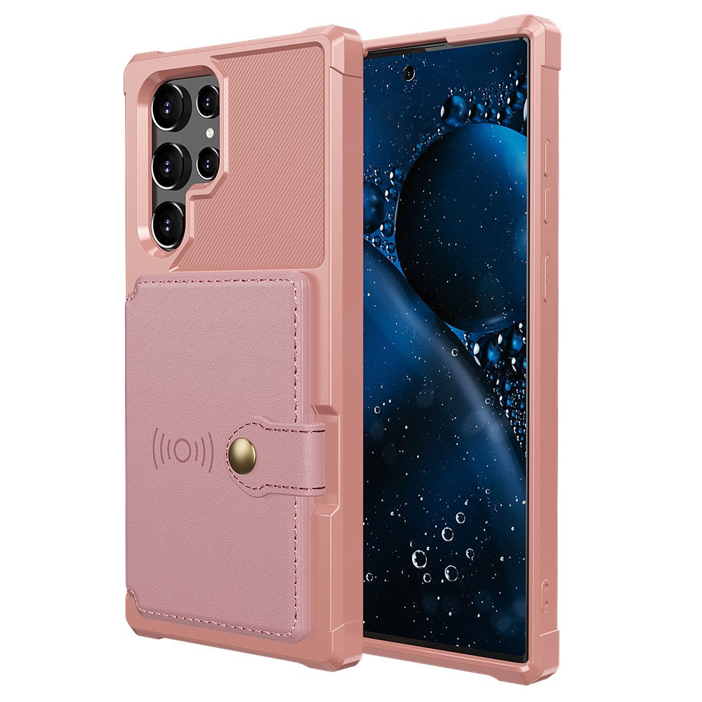 ZM03 cover til Samsung Galaxy S22 Ultra 5G med kortholder og stativ, blødt TPU+PU-lædercover