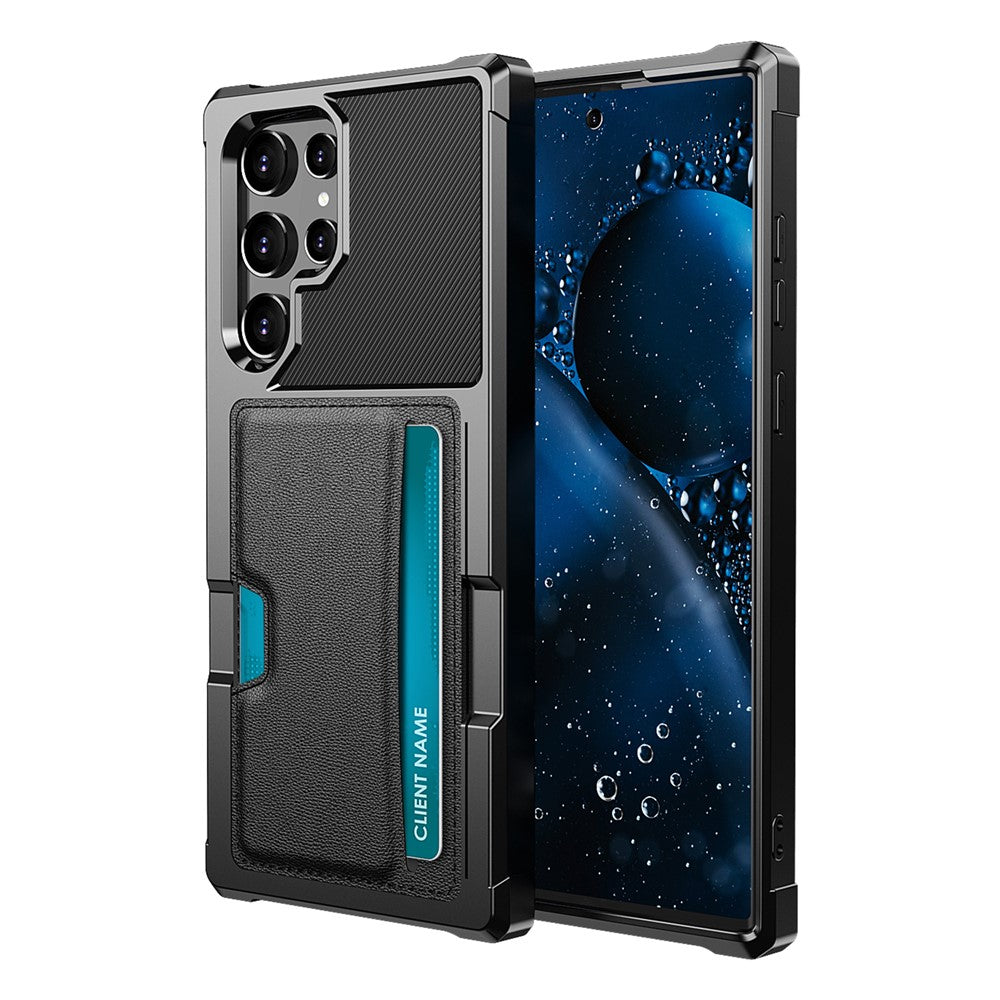 ZM02 Built-in Magnetic Metal Sheet Shockproof Card Holder PU Leather + TPU Hybrid Case Phone Cover for Samsung Galaxy S22 Ultra 5G