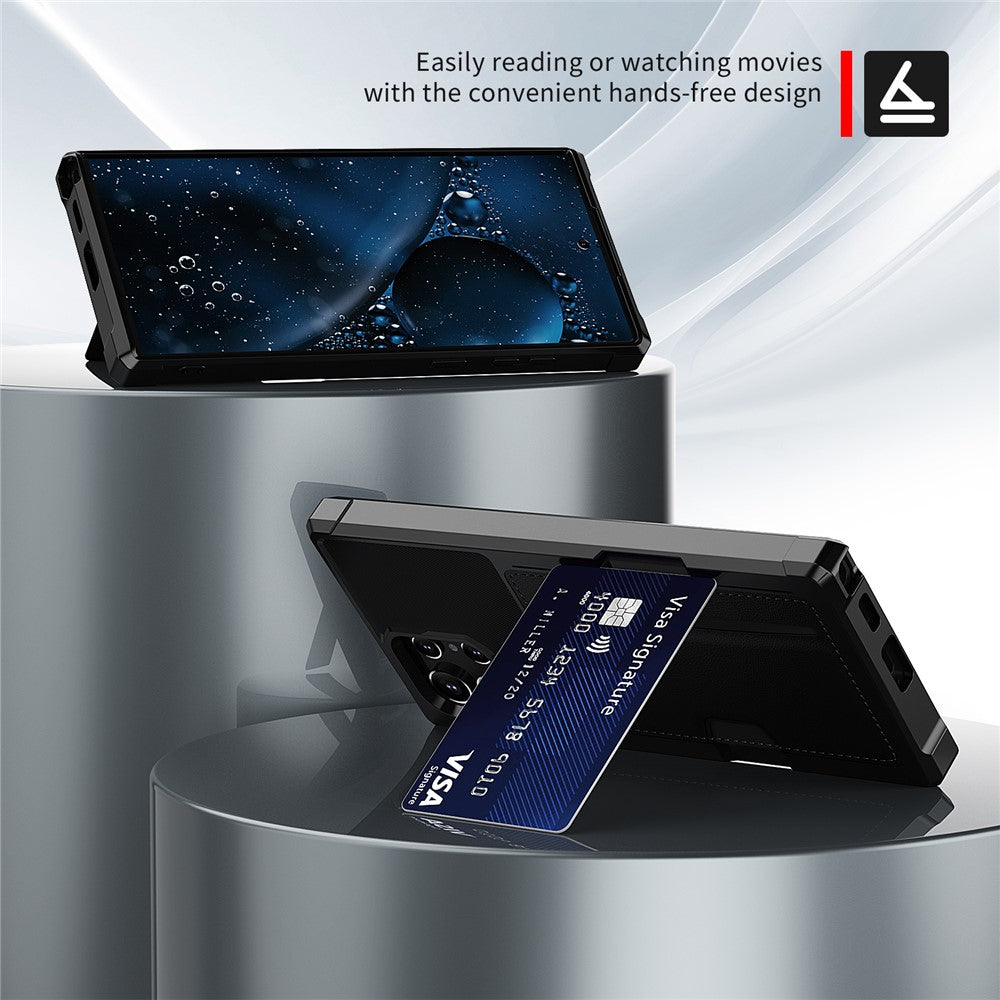 ZM02 Inbyggt magnetiskt metallplåt stötsäkert korthållare PU-läder + TPU hybridskal mobilskydd för Samsung Galaxy S22 Ultra 5G