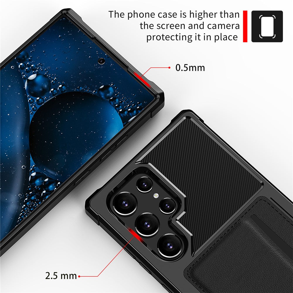 ZM02 Inbyggt magnetiskt metallplåt stötsäkert korthållare PU-läder + TPU hybridskal mobilskydd för Samsung Galaxy S22 Ultra 5G