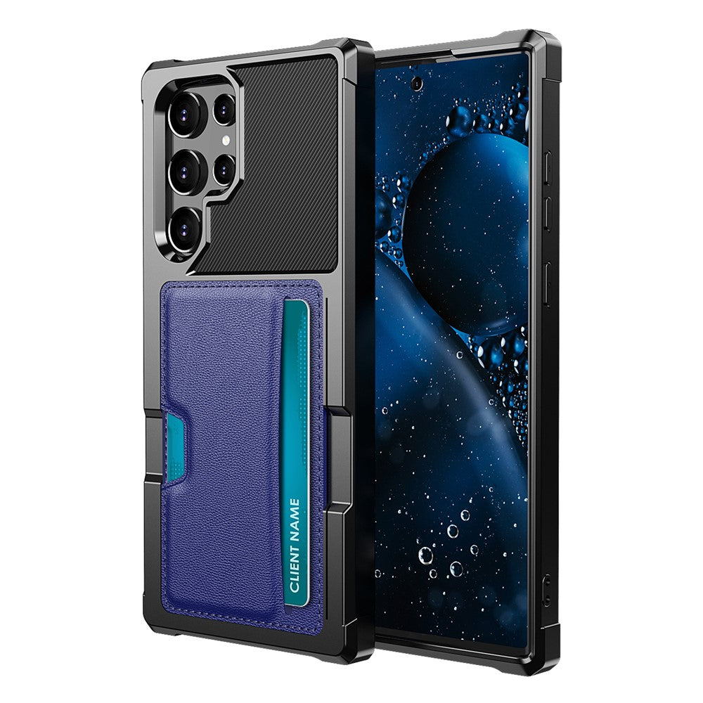 ZM02 Inbyggt magnetiskt metallplåt stötsäkert korthållare PU-läder + TPU hybridskal mobilskydd för Samsung Galaxy S22 Ultra 5G